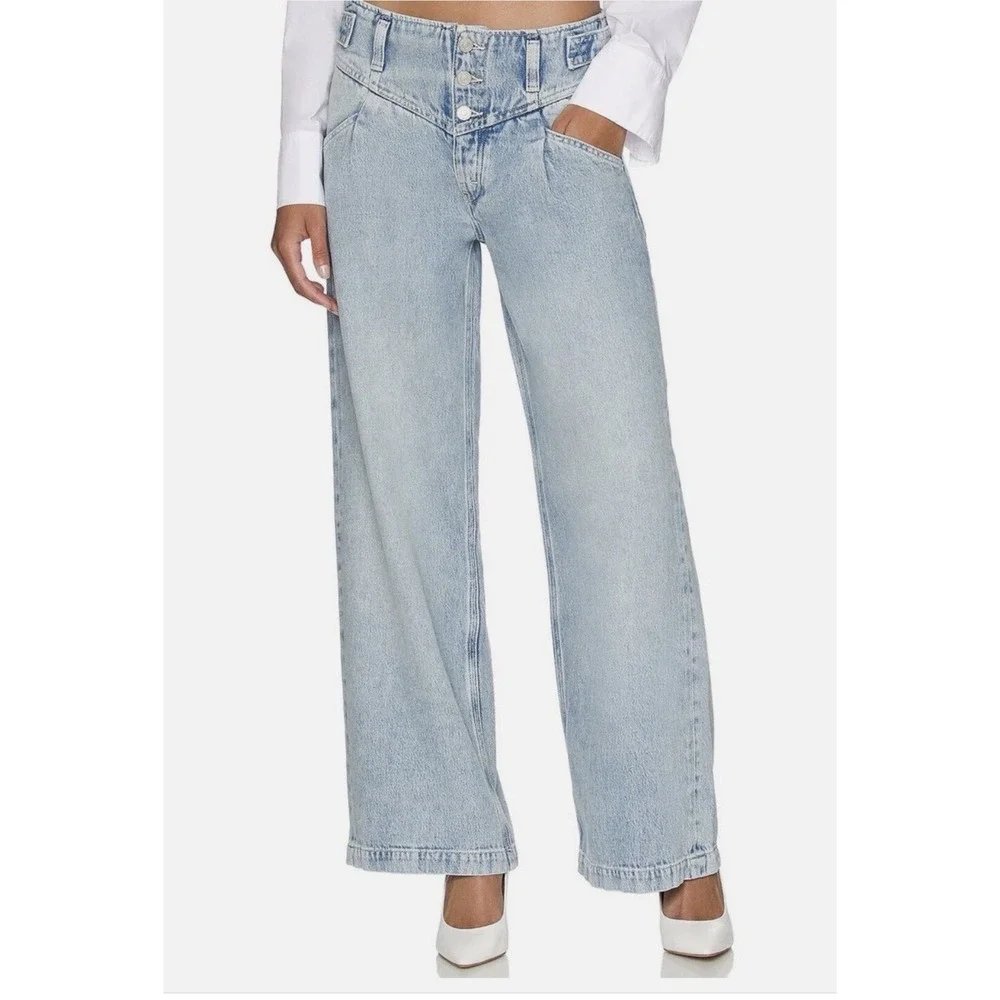 We The Free Free People Super Sweeper Wide Leg Jeans Light Wash Blue Denim Large